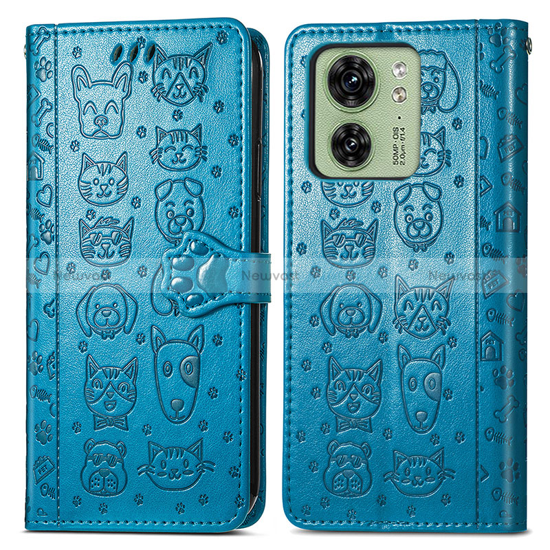 Leather Case Stands Fashionable Pattern Flip Cover Holder S03D for Motorola Moto Edge 40 5G Blue