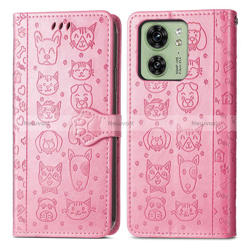 Leather Case Stands Fashionable Pattern Flip Cover Holder S03D for Motorola Moto Edge 40 5G Pink