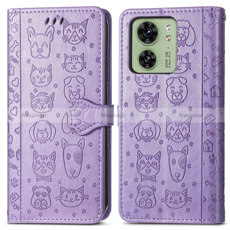 Leather Case Stands Fashionable Pattern Flip Cover Holder S03D for Motorola Moto Edge 40 5G Purple