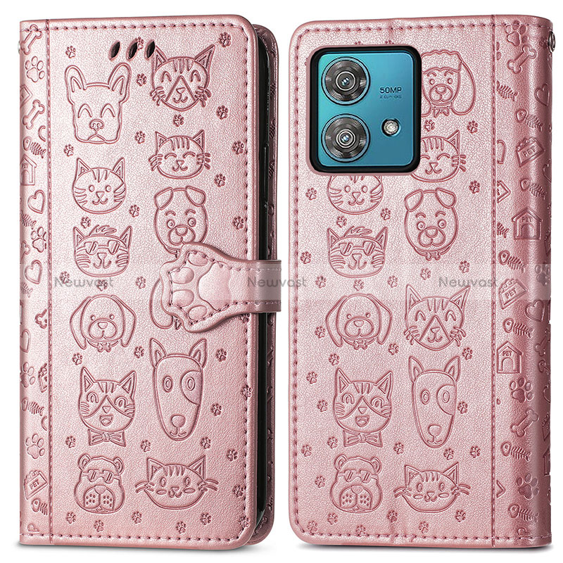 Leather Case Stands Fashionable Pattern Flip Cover Holder S03D for Motorola Moto Edge 40 Neo 5G Rose Gold