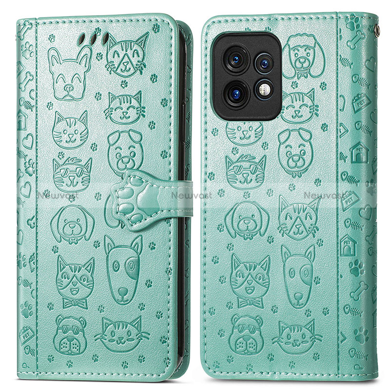 Leather Case Stands Fashionable Pattern Flip Cover Holder S03D for Motorola Moto Edge 40 Pro 5G Green