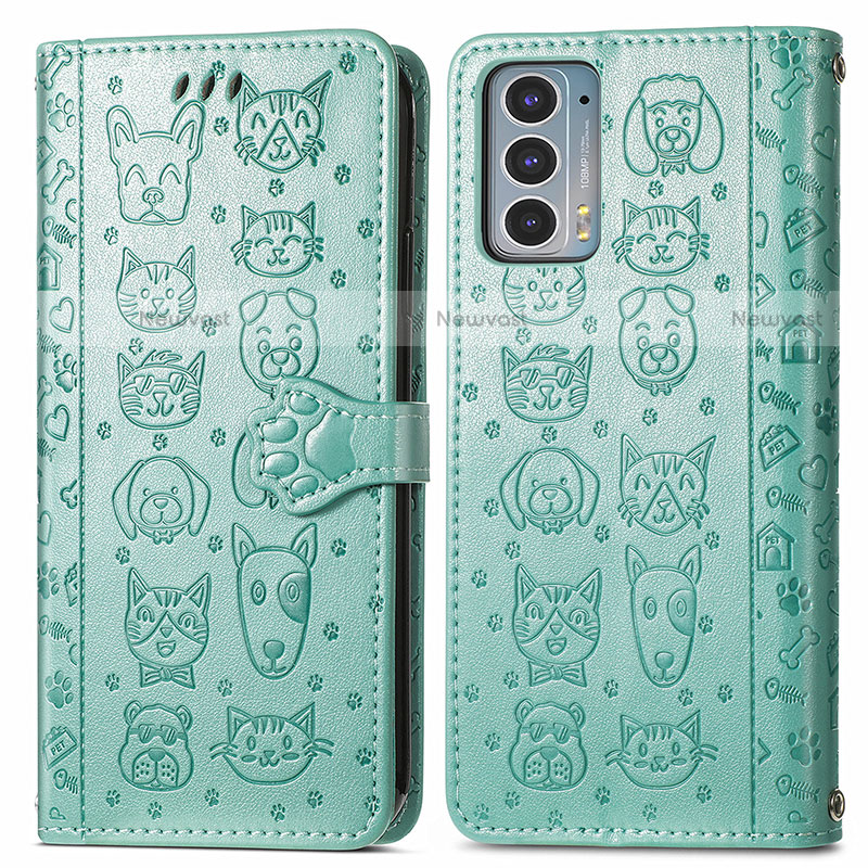 Leather Case Stands Fashionable Pattern Flip Cover Holder S03D for Motorola Moto Edge Lite 5G Green