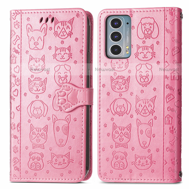 Leather Case Stands Fashionable Pattern Flip Cover Holder S03D for Motorola Moto Edge Lite 5G Pink