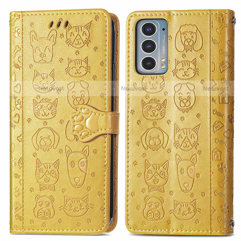 Leather Case Stands Fashionable Pattern Flip Cover Holder S03D for Motorola Moto Edge Lite 5G Yellow