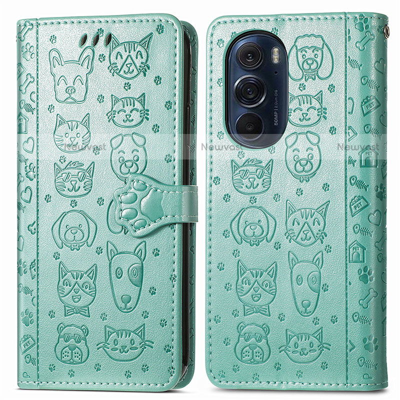 Leather Case Stands Fashionable Pattern Flip Cover Holder S03D for Motorola Moto Edge Plus (2022) 5G Green