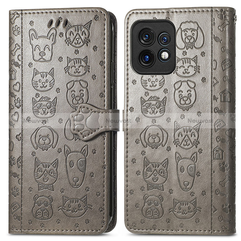 Leather Case Stands Fashionable Pattern Flip Cover Holder S03D for Motorola Moto Edge Plus (2023) 5G Gray