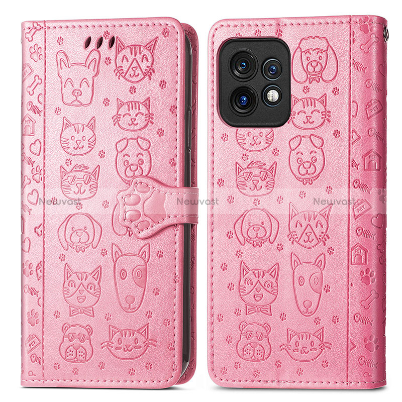 Leather Case Stands Fashionable Pattern Flip Cover Holder S03D for Motorola Moto Edge Plus (2023) 5G Pink