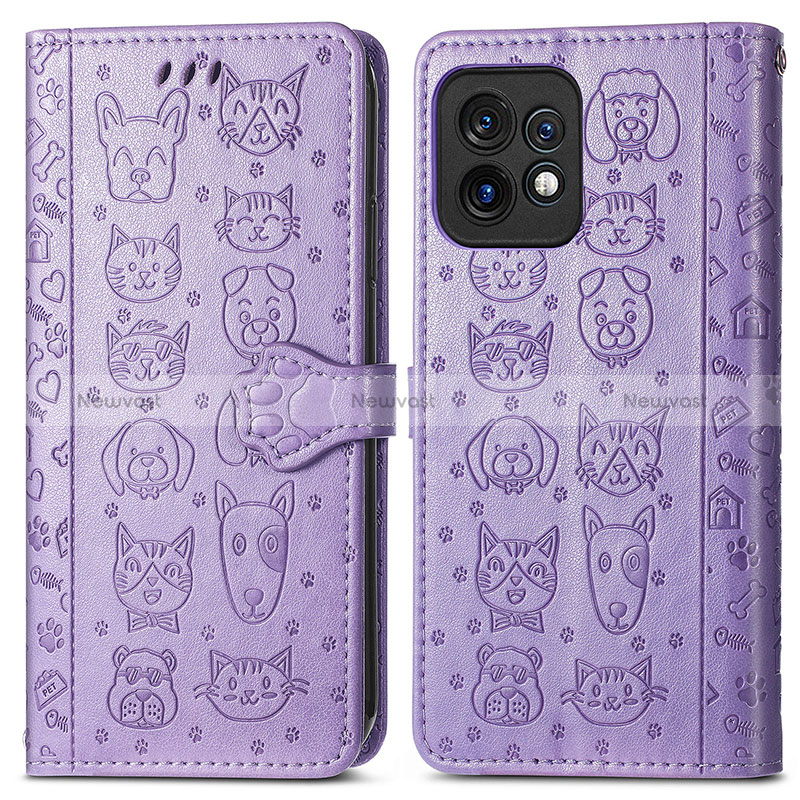 Leather Case Stands Fashionable Pattern Flip Cover Holder S03D for Motorola Moto Edge Plus (2023) 5G Purple