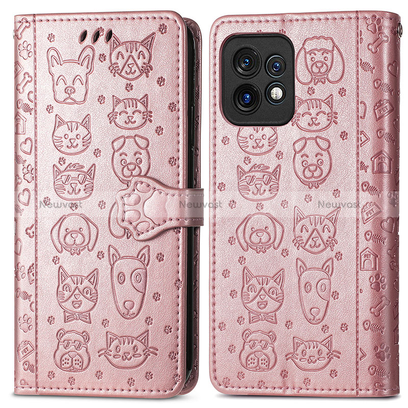 Leather Case Stands Fashionable Pattern Flip Cover Holder S03D for Motorola Moto Edge Plus (2023) 5G Rose Gold