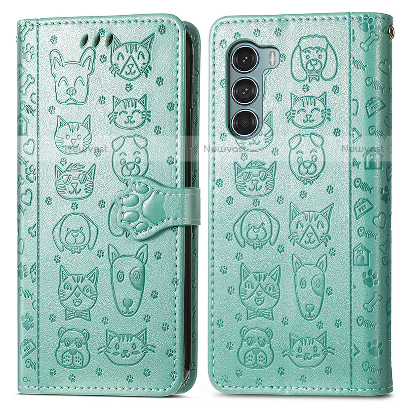 Leather Case Stands Fashionable Pattern Flip Cover Holder S03D for Motorola Moto Edge S30 5G Green