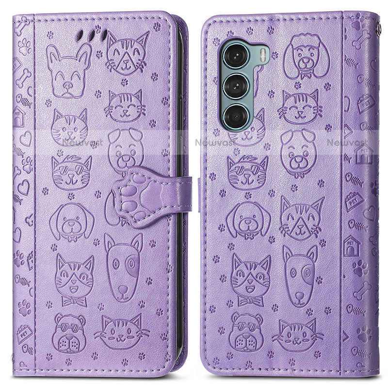 Leather Case Stands Fashionable Pattern Flip Cover Holder S03D for Motorola Moto Edge S30 5G Purple