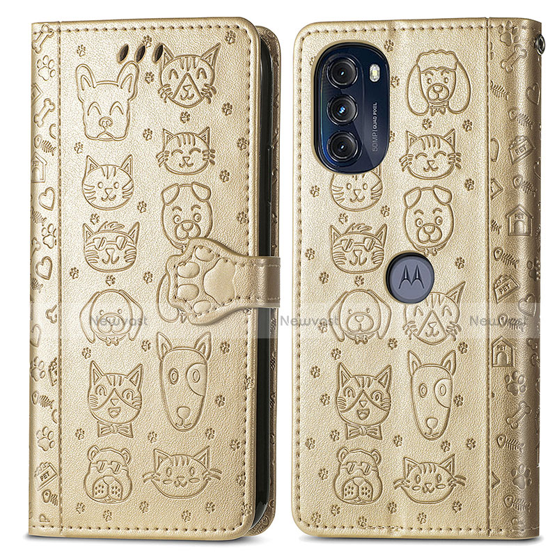 Leather Case Stands Fashionable Pattern Flip Cover Holder S03D for Motorola Moto G 5G (2022) Gold