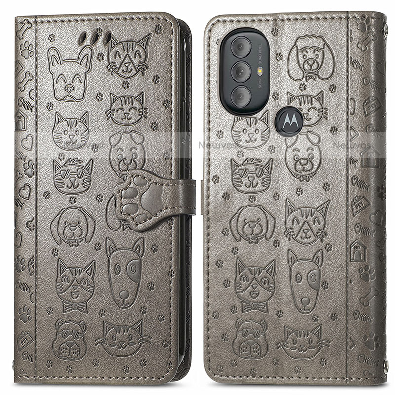 Leather Case Stands Fashionable Pattern Flip Cover Holder S03D for Motorola Moto G Play (2023) Gray