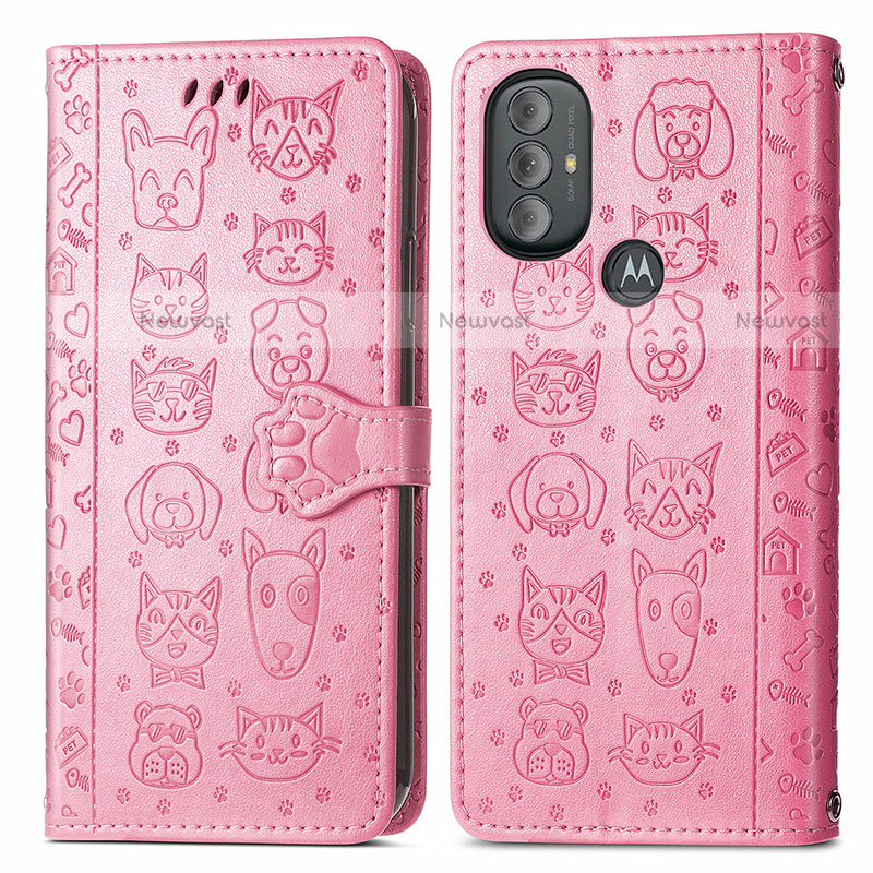 Leather Case Stands Fashionable Pattern Flip Cover Holder S03D for Motorola Moto G Play (2023) Pink