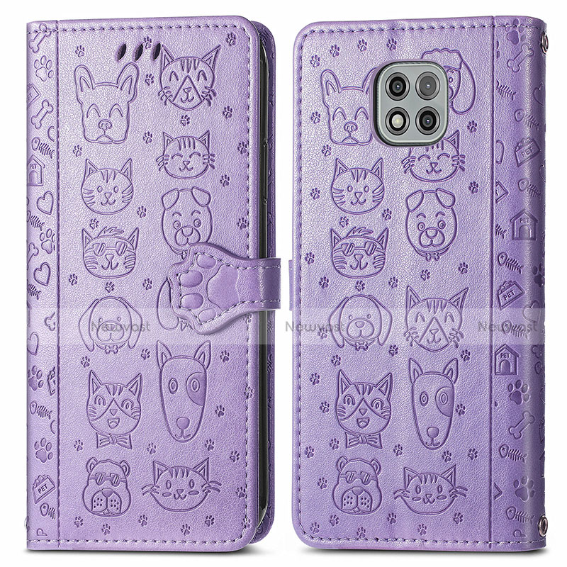 Leather Case Stands Fashionable Pattern Flip Cover Holder S03D for Motorola Moto G Power (2021) Purple