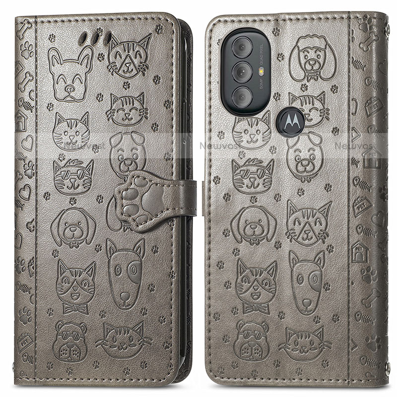 Leather Case Stands Fashionable Pattern Flip Cover Holder S03D for Motorola Moto G Power (2022) Gray