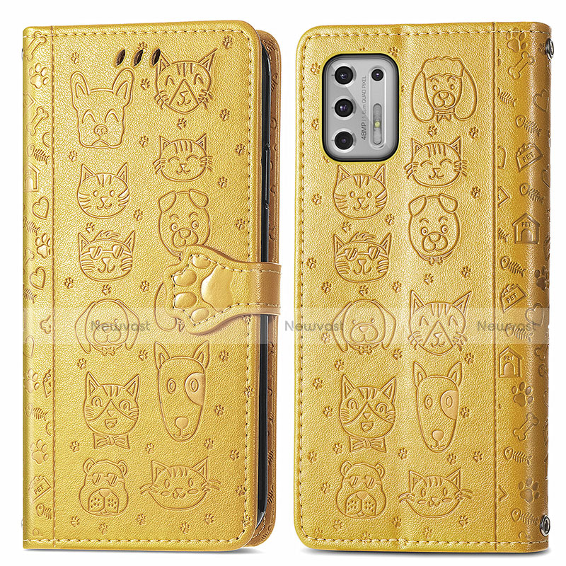 Leather Case Stands Fashionable Pattern Flip Cover Holder S03D for Motorola Moto G Stylus (2021) Yellow
