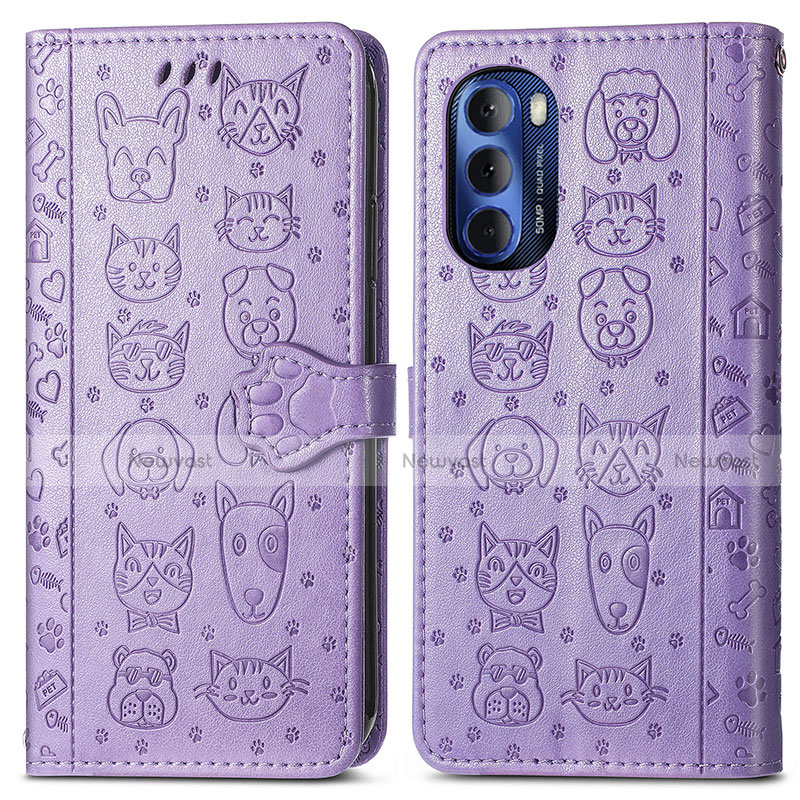 Leather Case Stands Fashionable Pattern Flip Cover Holder S03D for Motorola Moto G Stylus (2022) 5G Purple