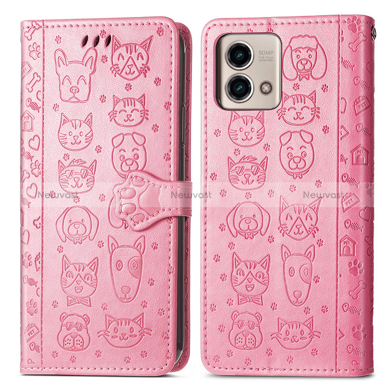 Leather Case Stands Fashionable Pattern Flip Cover Holder S03D for Motorola Moto G Stylus (2023) 4G Pink