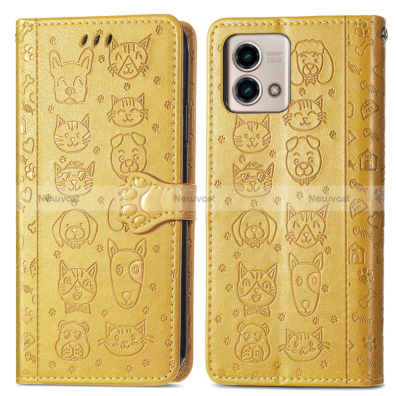 Leather Case Stands Fashionable Pattern Flip Cover Holder S03D for Motorola Moto G Stylus (2023) 4G Yellow