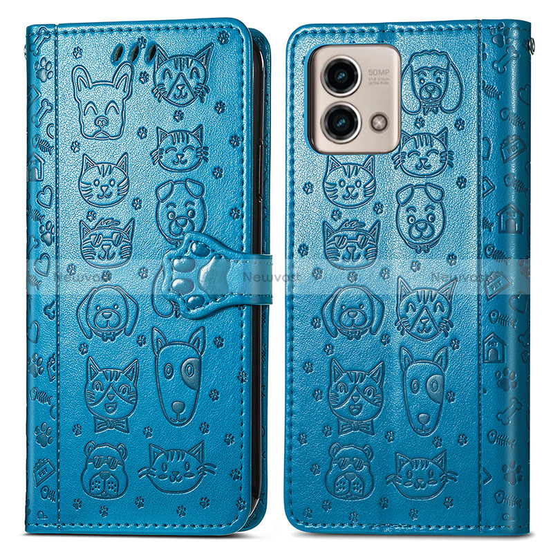 Leather Case Stands Fashionable Pattern Flip Cover Holder S03D for Motorola Moto G Stylus (2023) 5G Blue