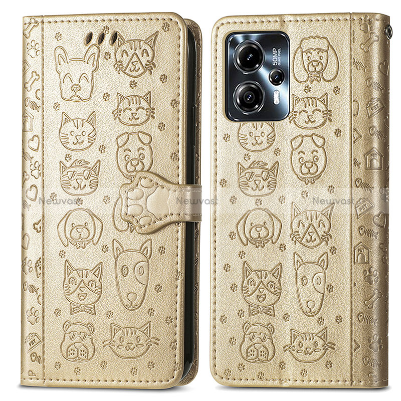 Leather Case Stands Fashionable Pattern Flip Cover Holder S03D for Motorola Moto G23 Gold