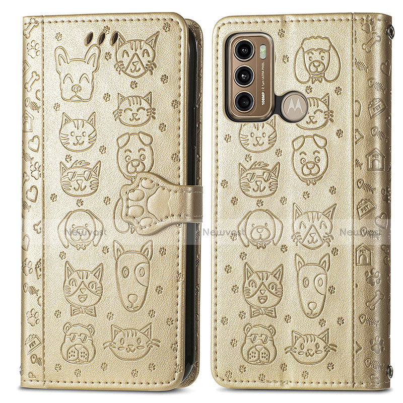 Leather Case Stands Fashionable Pattern Flip Cover Holder S03D for Motorola Moto G40 Fusion Gold