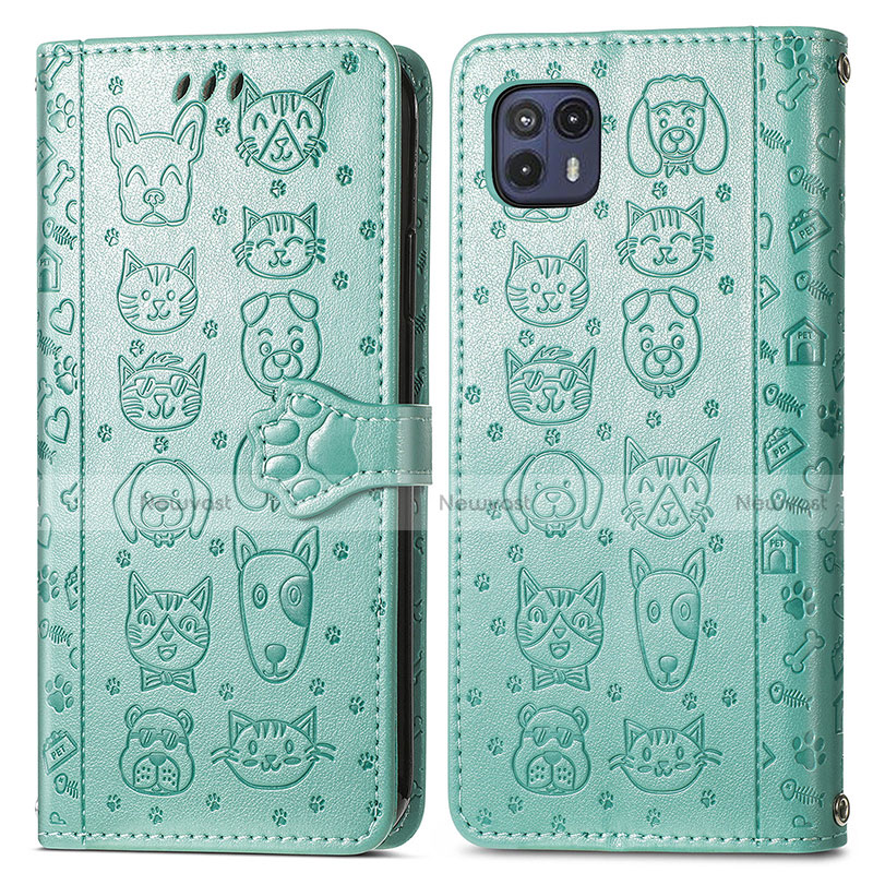 Leather Case Stands Fashionable Pattern Flip Cover Holder S03D for Motorola Moto G50 5G Green