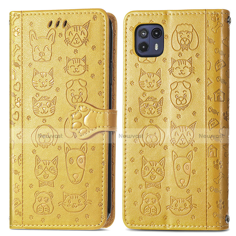 Leather Case Stands Fashionable Pattern Flip Cover Holder S03D for Motorola Moto G50 5G Yellow