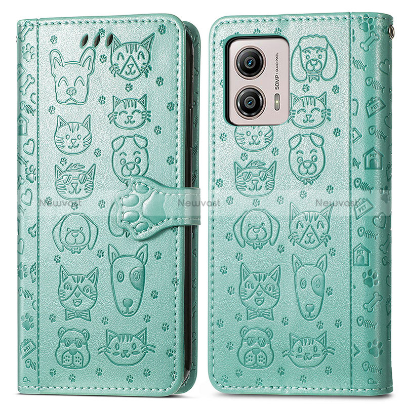 Leather Case Stands Fashionable Pattern Flip Cover Holder S03D for Motorola Moto G53j 5G Green