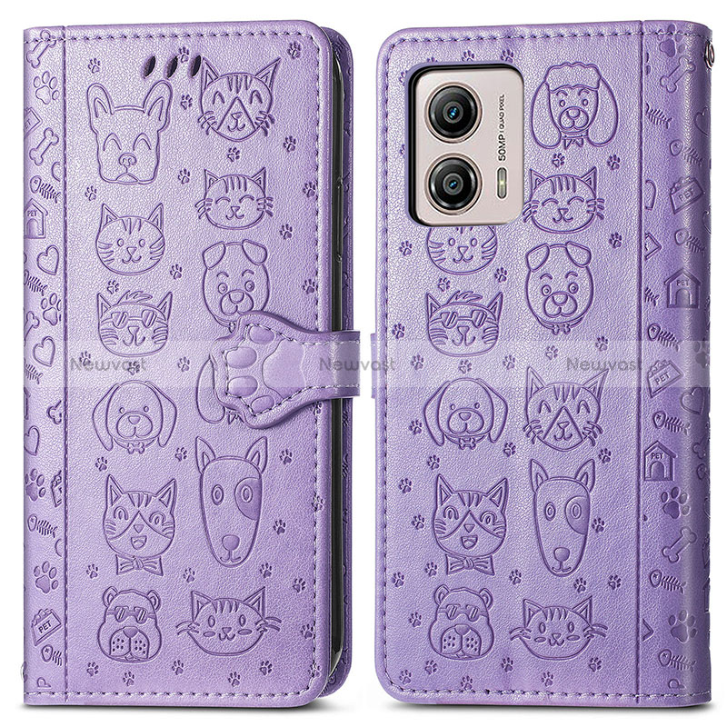 Leather Case Stands Fashionable Pattern Flip Cover Holder S03D for Motorola Moto G53j 5G Purple