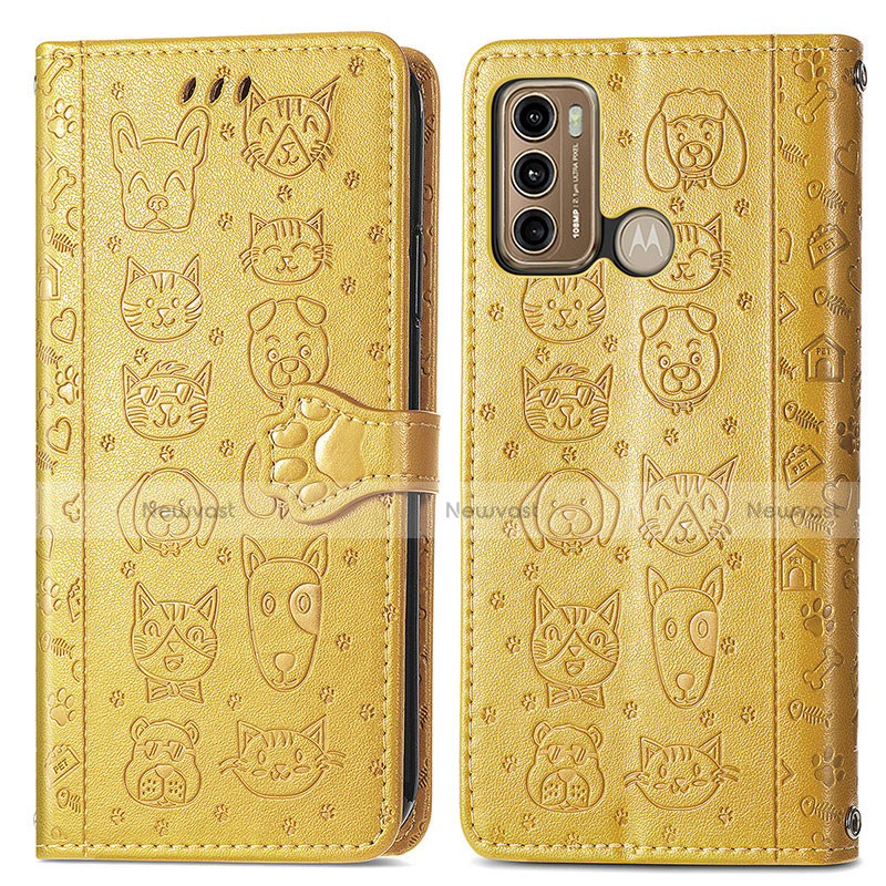 Leather Case Stands Fashionable Pattern Flip Cover Holder S03D for Motorola Moto G60