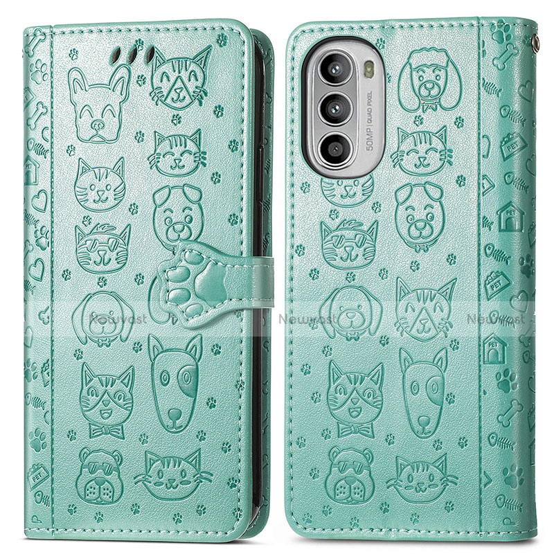 Leather Case Stands Fashionable Pattern Flip Cover Holder S03D for Motorola Moto G71s 5G Green