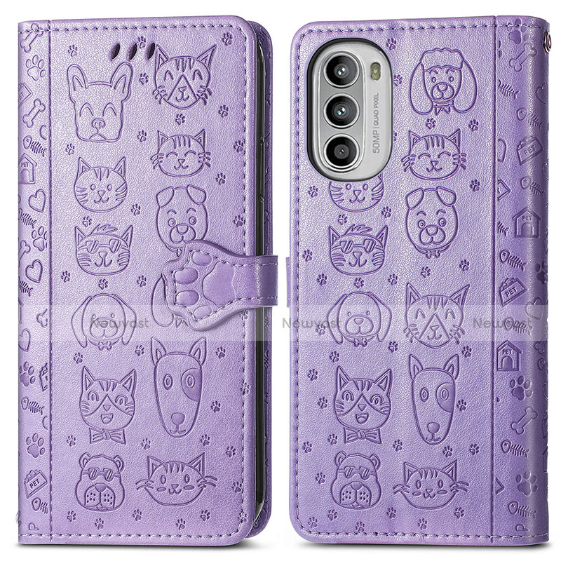 Leather Case Stands Fashionable Pattern Flip Cover Holder S03D for Motorola Moto G82 5G Purple