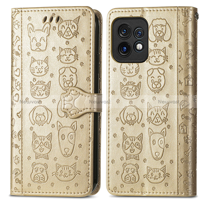 Leather Case Stands Fashionable Pattern Flip Cover Holder S03D for Motorola Moto X40 5G Gold