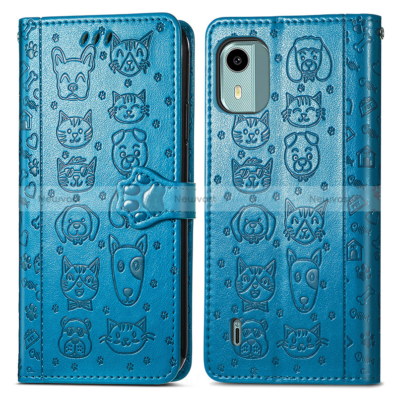 Leather Case Stands Fashionable Pattern Flip Cover Holder S03D for Nokia C12 Plus Blue