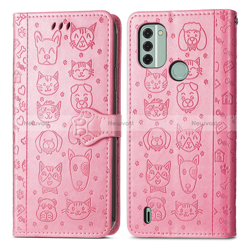 Leather Case Stands Fashionable Pattern Flip Cover Holder S03D for Nokia C31 Pink