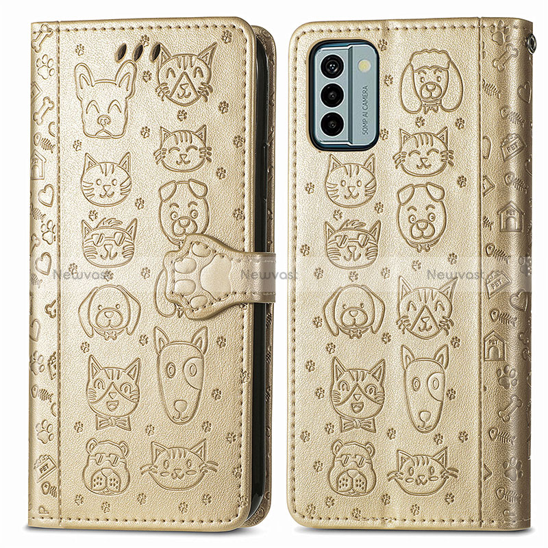 Leather Case Stands Fashionable Pattern Flip Cover Holder S03D for Nokia G22 Gold