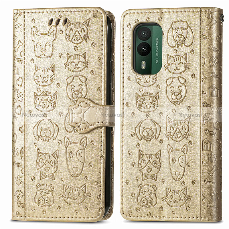 Leather Case Stands Fashionable Pattern Flip Cover Holder S03D for Nokia XR21 Gold