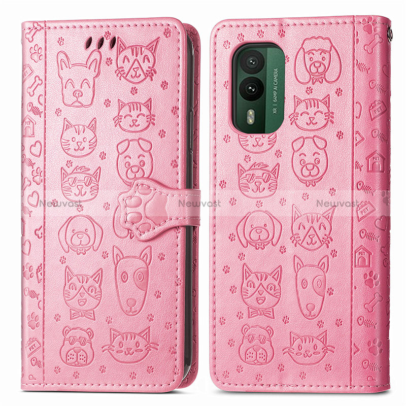 Leather Case Stands Fashionable Pattern Flip Cover Holder S03D for Nokia XR21 Pink