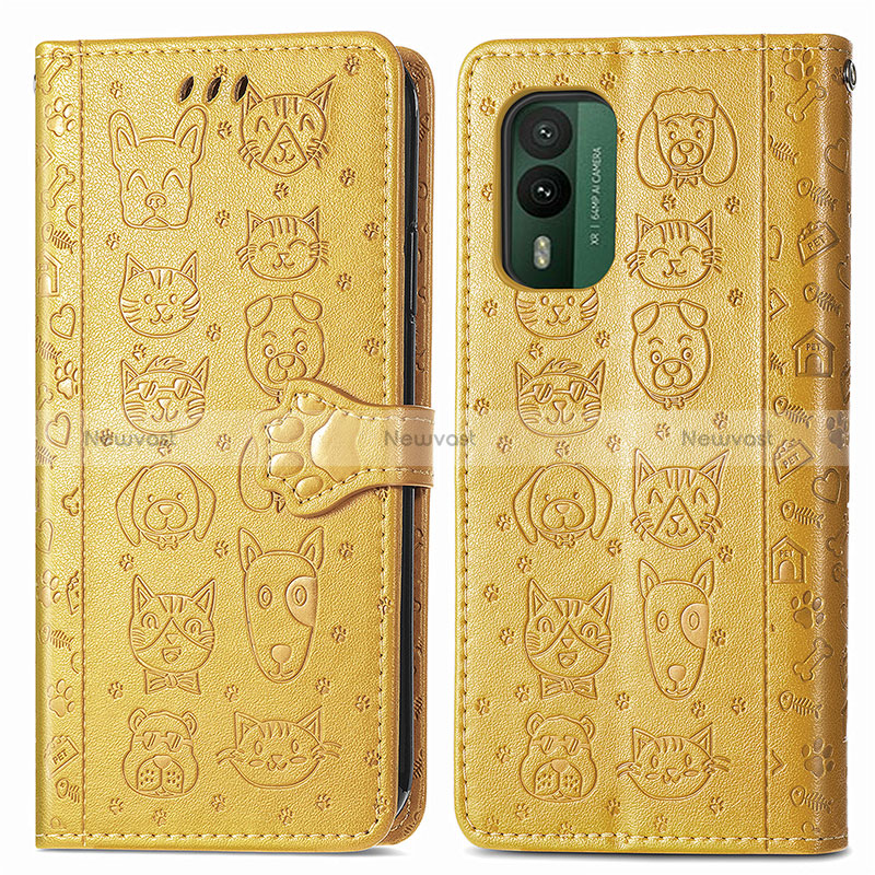 Leather Case Stands Fashionable Pattern Flip Cover Holder S03D for Nokia XR21 Yellow