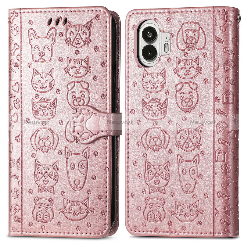 Leather Case Stands Fashionable Pattern Flip Cover Holder S03D for Nothing Phone 2 Rose Gold