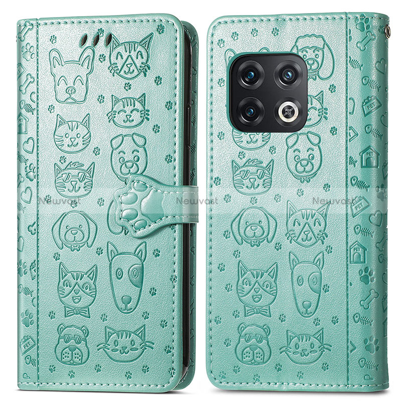 Leather Case Stands Fashionable Pattern Flip Cover Holder S03D for OnePlus 10 Pro 5G Green