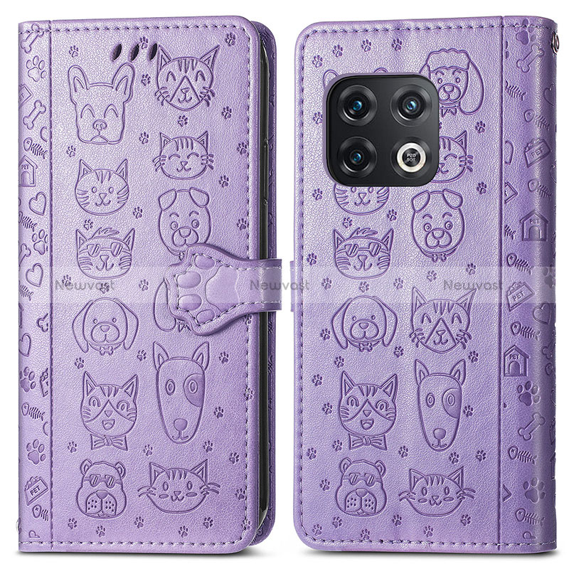 Leather Case Stands Fashionable Pattern Flip Cover Holder S03D for OnePlus 10 Pro 5G Purple