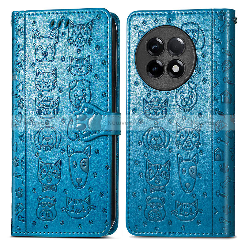 Leather Case Stands Fashionable Pattern Flip Cover Holder S03D for OnePlus 11R 5G Blue