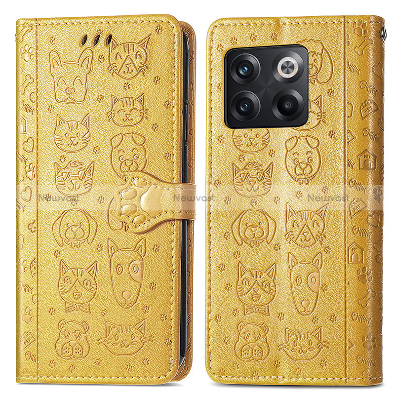 Leather Case Stands Fashionable Pattern Flip Cover Holder S03D for OnePlus Ace Pro 5G Yellow