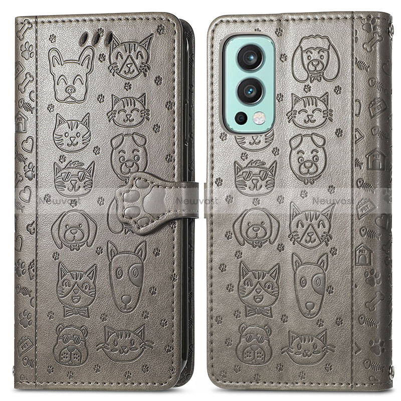 Leather Case Stands Fashionable Pattern Flip Cover Holder S03D for OnePlus Nord 2 5G