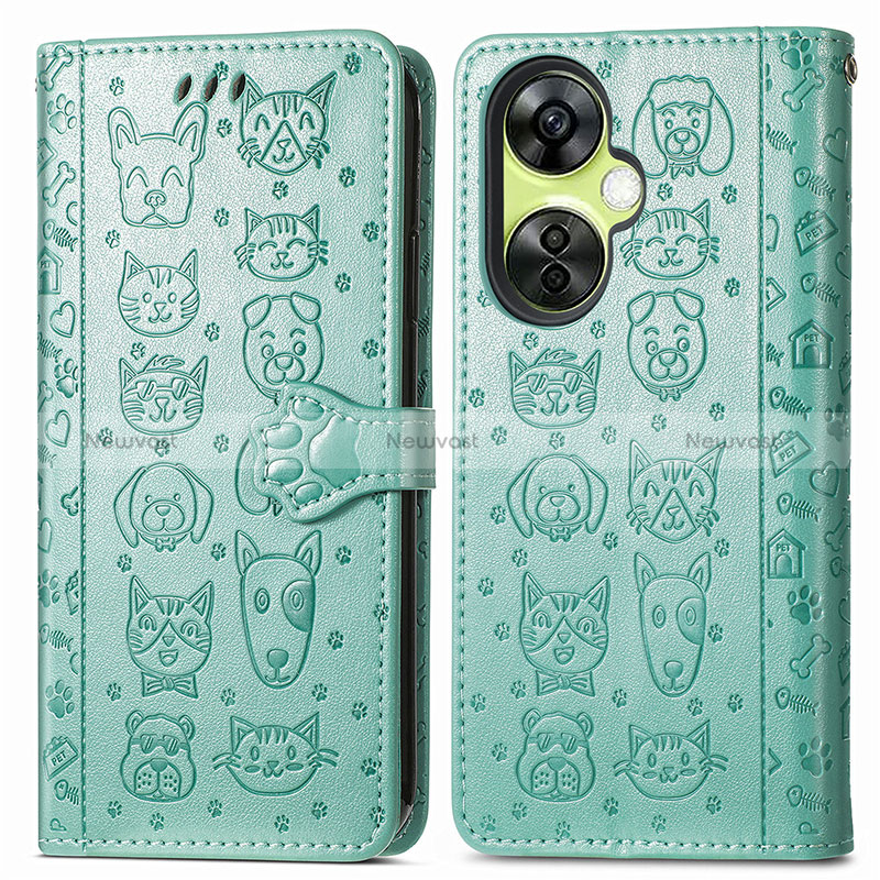 Leather Case Stands Fashionable Pattern Flip Cover Holder S03D for OnePlus Nord CE 3 5G Green