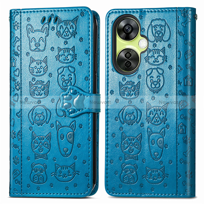 Leather Case Stands Fashionable Pattern Flip Cover Holder S03D for OnePlus Nord CE 3 Lite 5G Blue