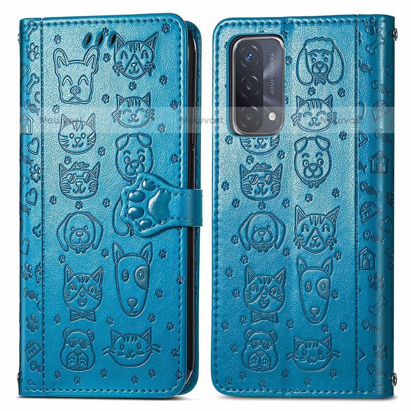 Leather Case Stands Fashionable Pattern Flip Cover Holder S03D for OnePlus Nord N200 5G Blue